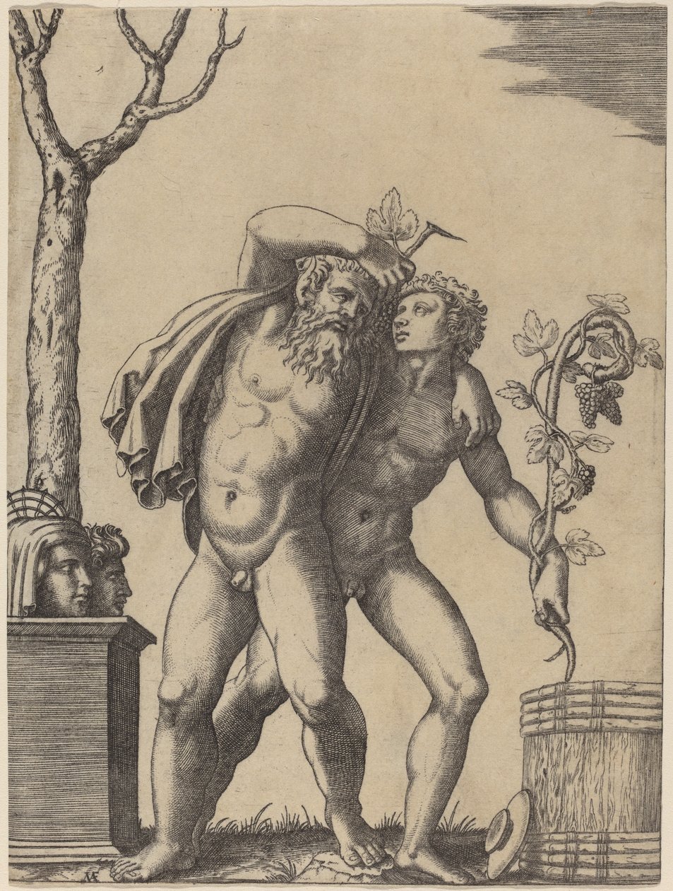 Un joven y un viejo bacante de Marcantonio Raimondi possibly after Raphael possibly after Giulio Romano