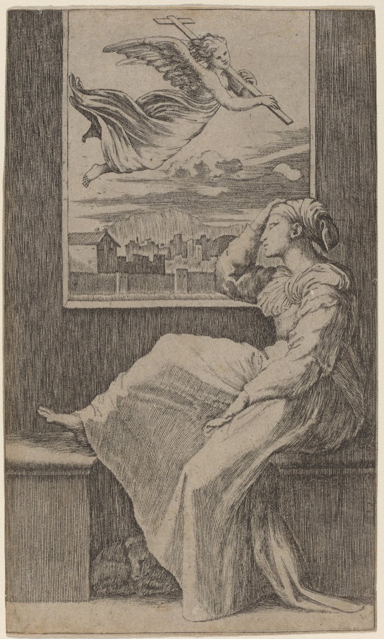 Mujer pensativa de Marcantonio Raimondi possibly after Raphael