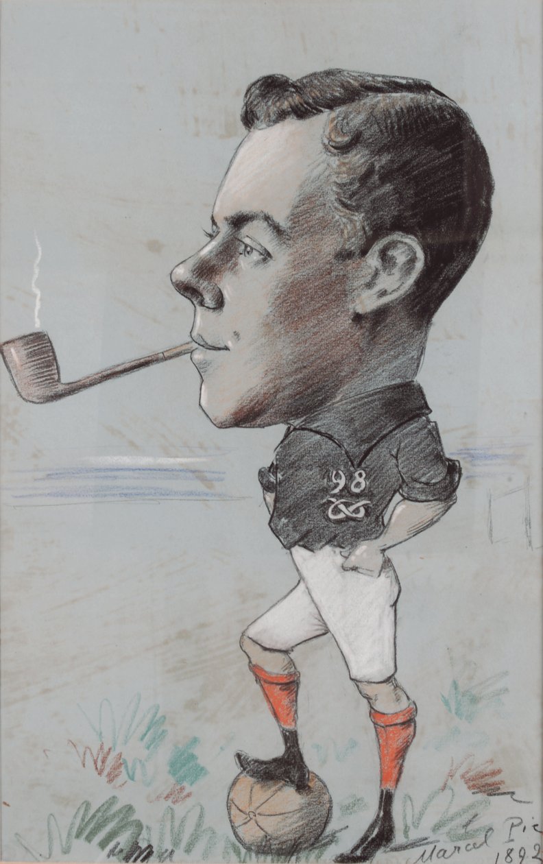 Futbolista fumando pipa del 98º Regimiento de North Staffordshire, 1892 (tiza sobre papel) de Marcel Pic