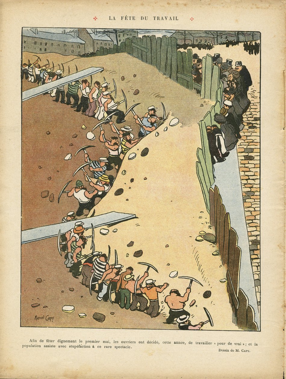 Ilustración de Marcel Capy (1865-1941) en Le Rire, 27/04/12 - Día del Trabajo - Arquitectura Urbanística, Trabajo, 1 de Mayo - Terraceros de Marcel Amable O.L. Capy