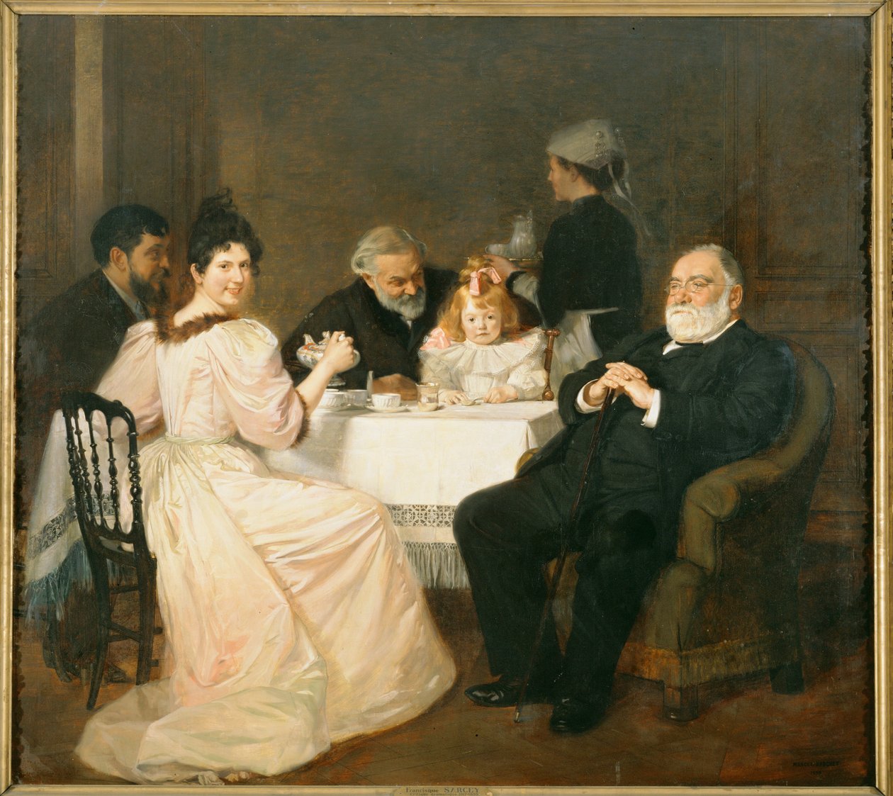 Francisque Sarcey, crítico literario, en casa de la hija de Adolphe Brisson ... (pintura sobre lienzo) de Marcel Andre Baschet