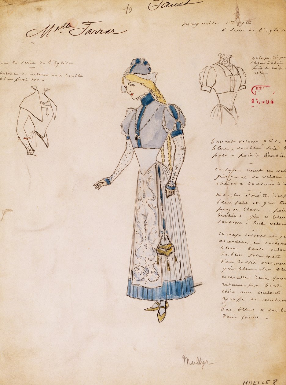 Margherita, boceto de vestuario para Fausto de Charles Gounod, creado por Multzer de Marcel Multzer