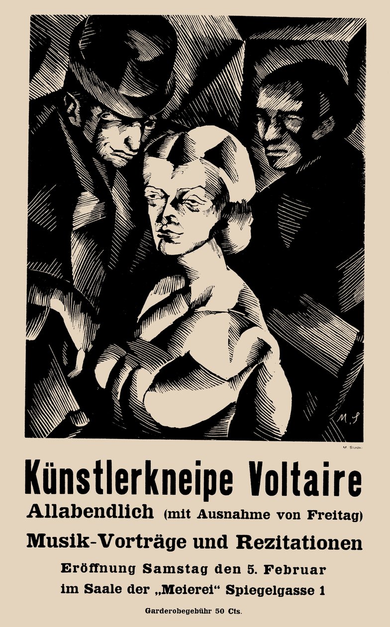 Cartel para la inauguración del Cabaret Voltaire el 1916-02-05 - Marcel Slodki (1892-1944). Litografía de Marcel Slodki