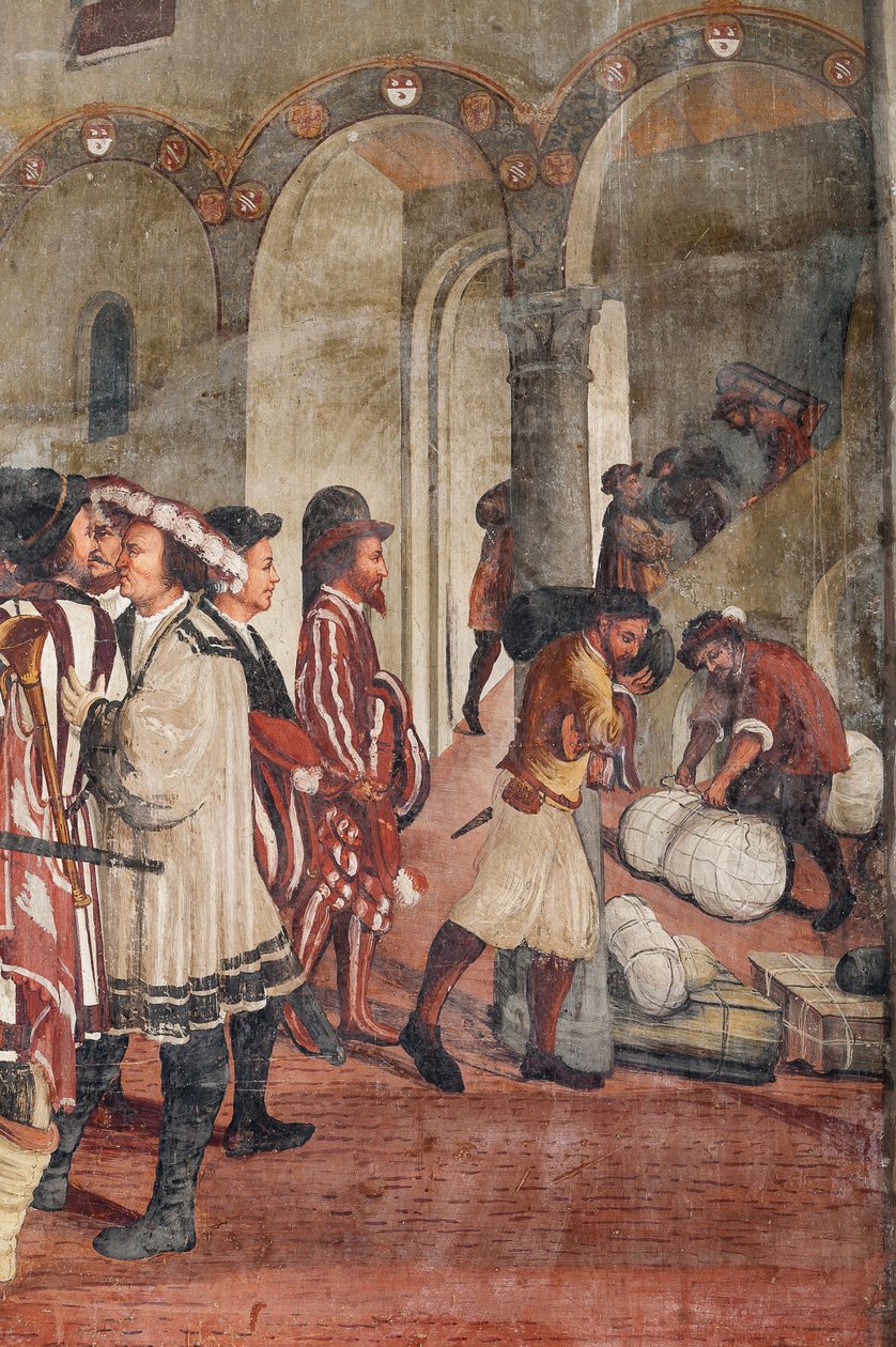 Escena de caza, detalle de la Visita de Cristiano I de Dinamarca a Bartolomeo Colleoni, Salón de Honor de Marcello or Romani Girolamo (Romanino) (c.1485 c.1566) (attr.to) Fogolino