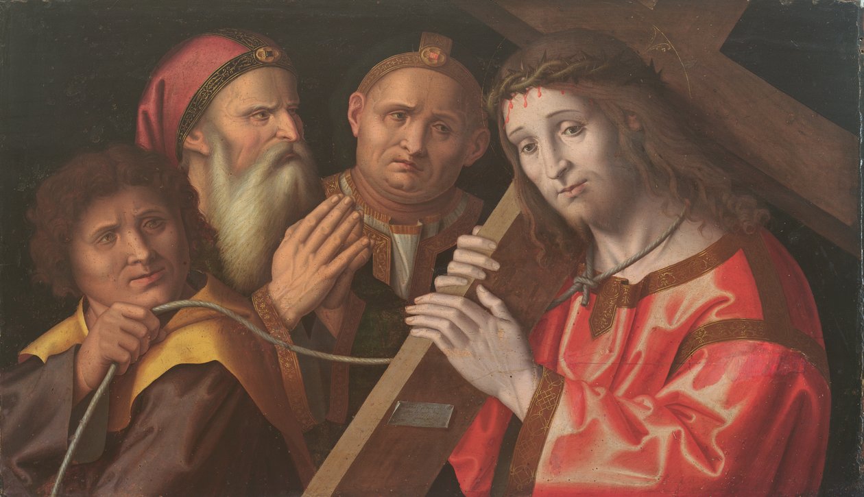 Cristo llevando la cruz y dos santos de Marco Palmezzano