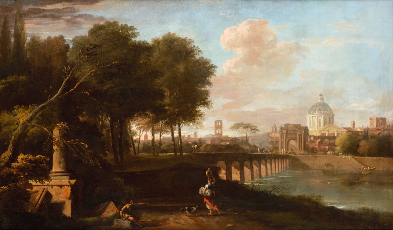 Paisaje clásico, con la cúpula de Wren del King Charles Court, Hospital de Greenwich (hoy el Royal Naval College, Greenwich) de Marco Ricci