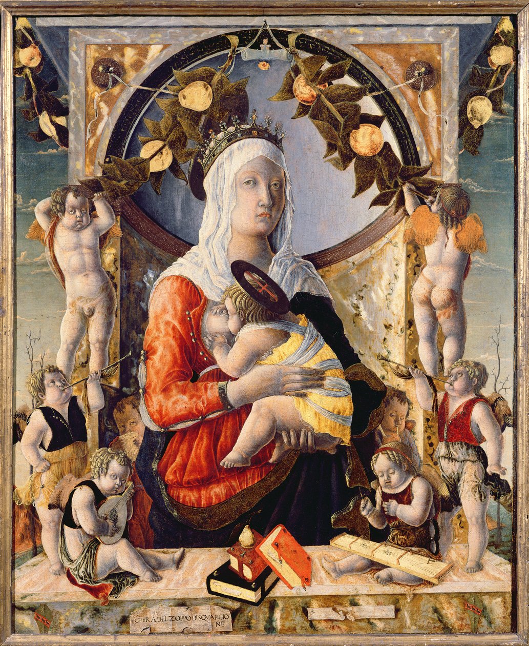 La Virgen y el Niño rodeados por ocho ángeles, 1455 de Marco Zoppo