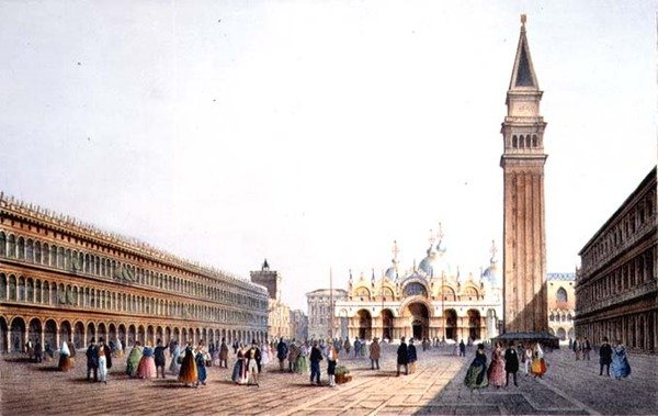 Piazza S. Marco, grabado por Brizeghel (litografía) de Marco (after) Moro