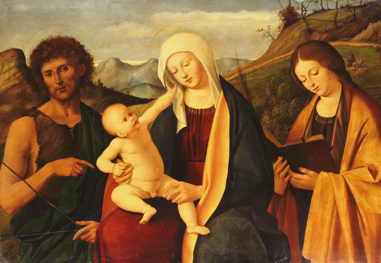 La Virgen y el Niño, con San Juan Bautista y una santa de Marco Basaiti