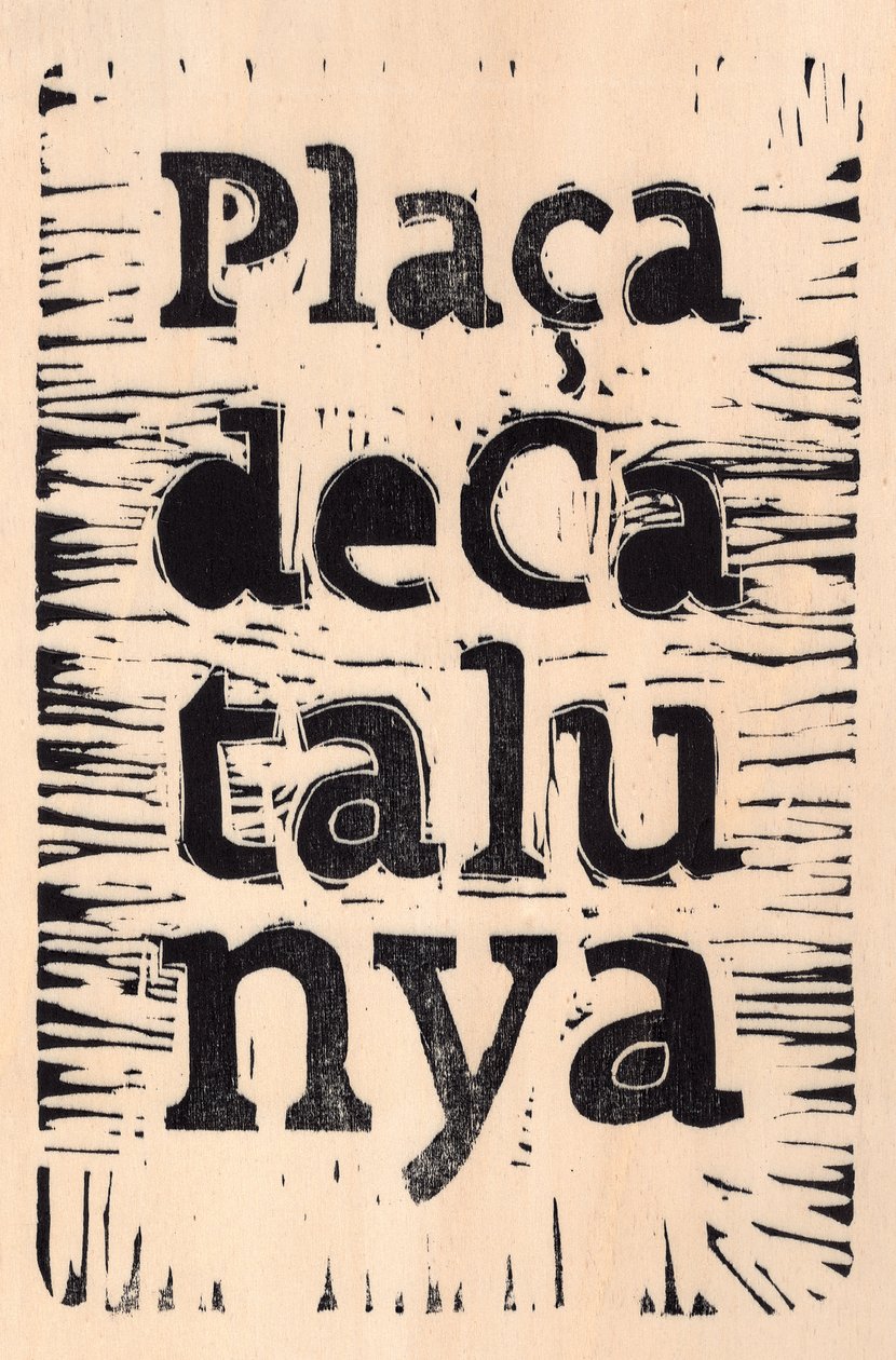 Barcelona, 2017 (linóleo sobre madera) de Marco Campedelli