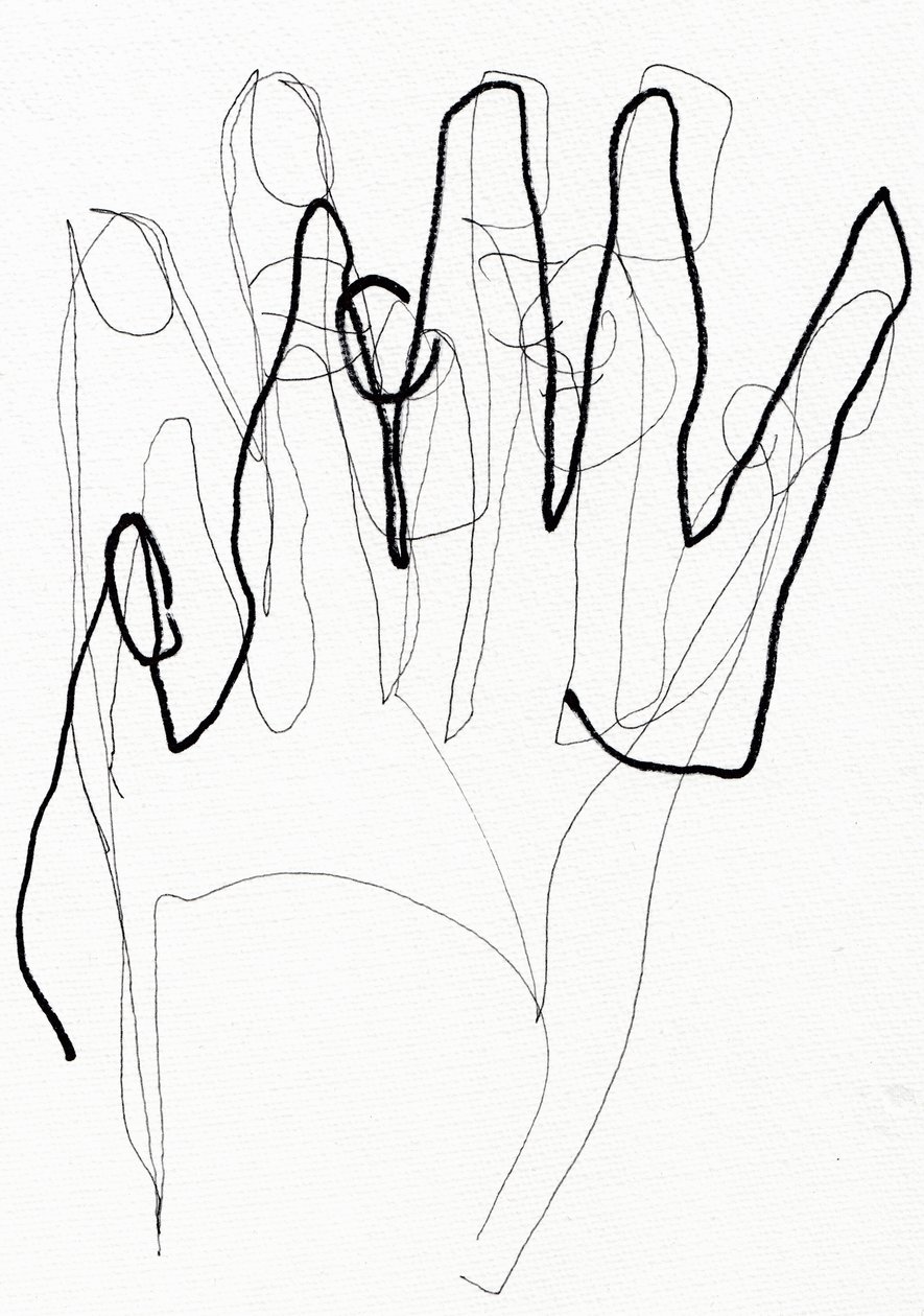Psyco Hand, 2017 (bolígrafo y rotulador sobre papel) de Marco Campedelli