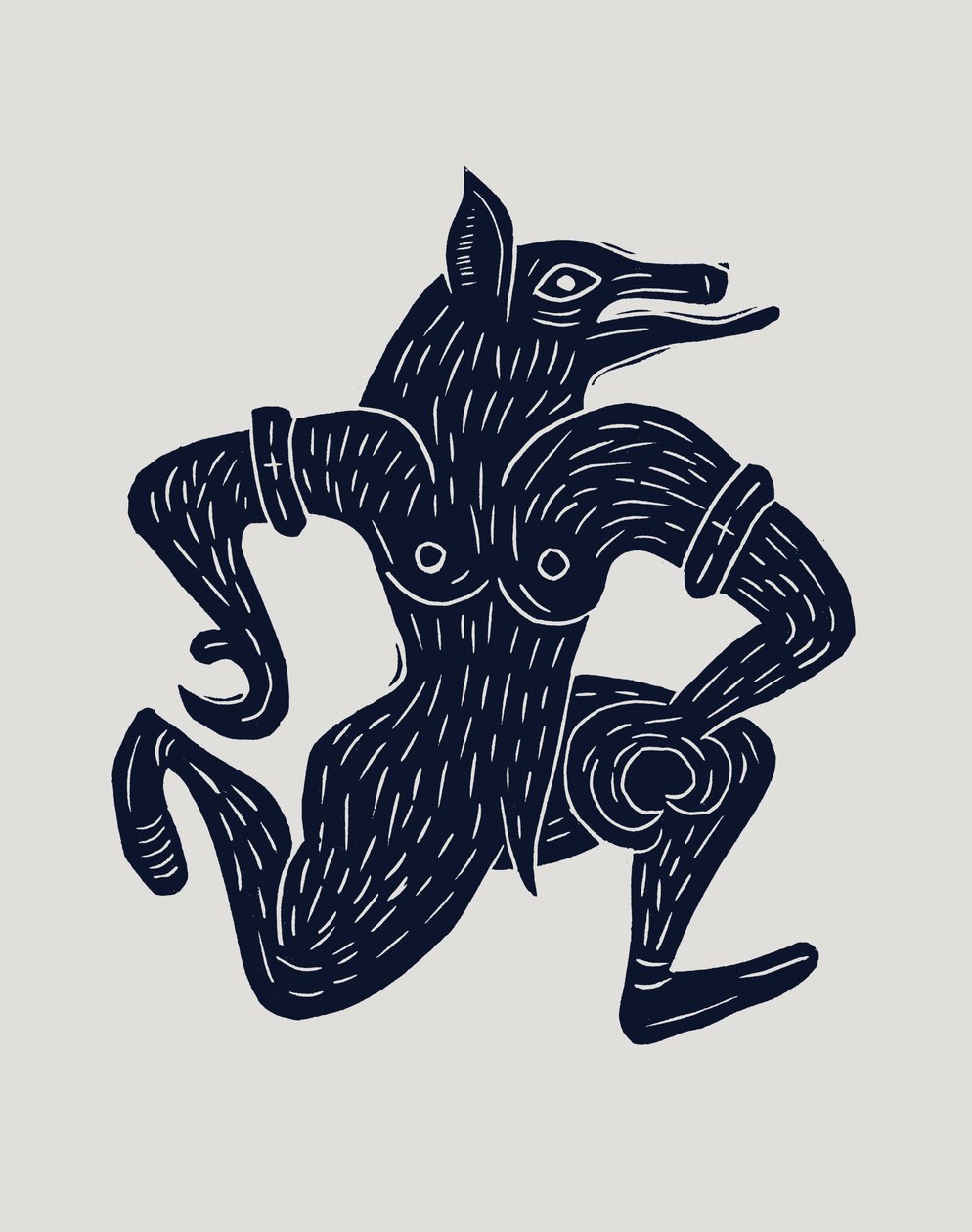 Hombre lobo, 2023 (linóleo sobre papel) de Marco Campedelli