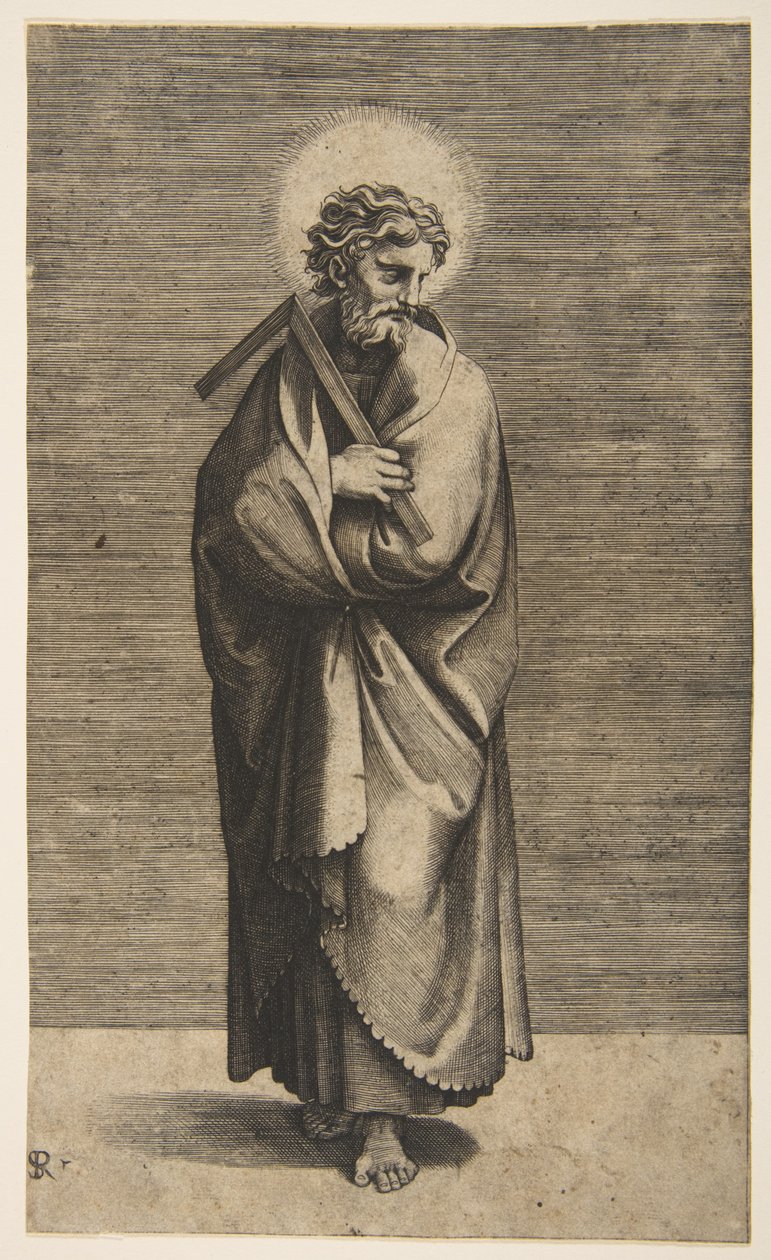 San Tomás sosteniendo una escuadra, su cabeza girada a la derecha, ca. 1515-27 de Marco Dente