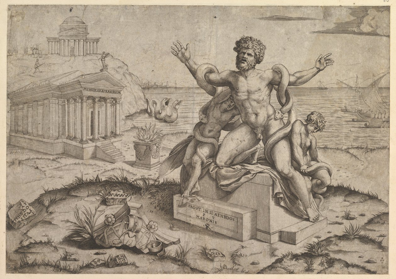 Speculum Romanae Magnificentiae: Relieves antiguos con Laocoonte, ca. 1516-20 de Marco Dente