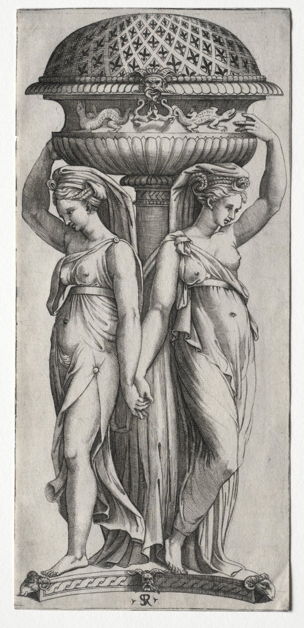La Cassollette: Mujeres sosteniendo una urna, c. 1520-27 de Marco Dente