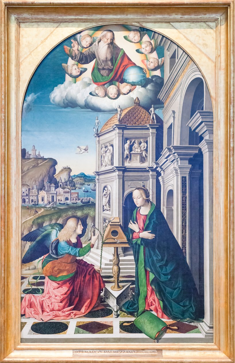 La Anunciación (óleo sobre madera) de Marco Palmezzano