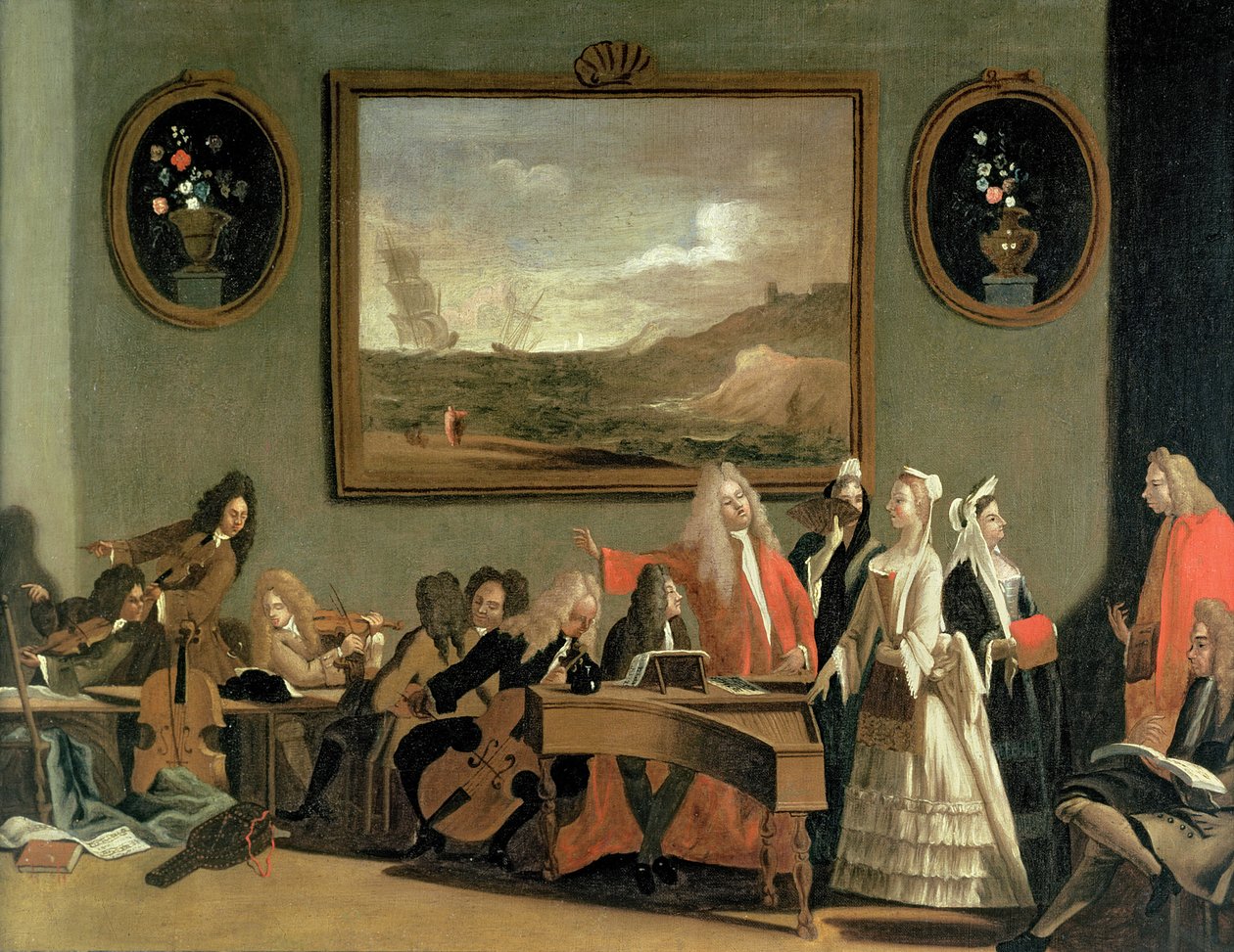Ensayo de una ópera, se dice que es Pirro y Demetrio, en la sala de prácticas del Teatro Haymarket, 1709 de Marco Ricci