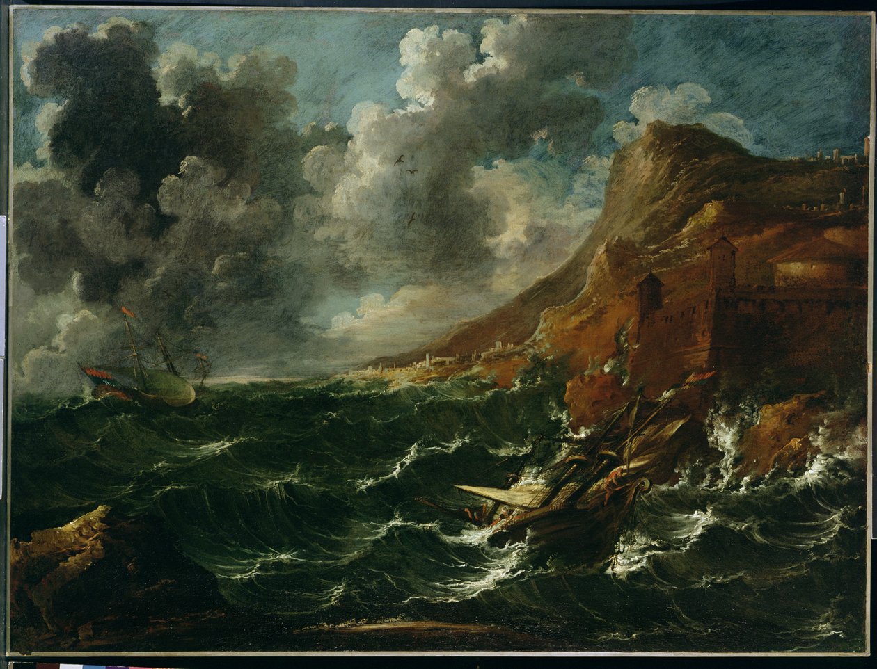 Barcos en vendaval, c.1705-08 (óleo sobre lienzo) de Marco Ricci