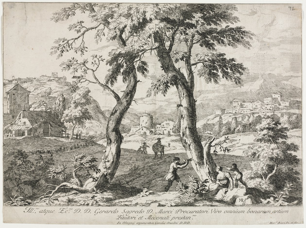Vista de un pueblo con figuras en primer plano de Marco Ricci