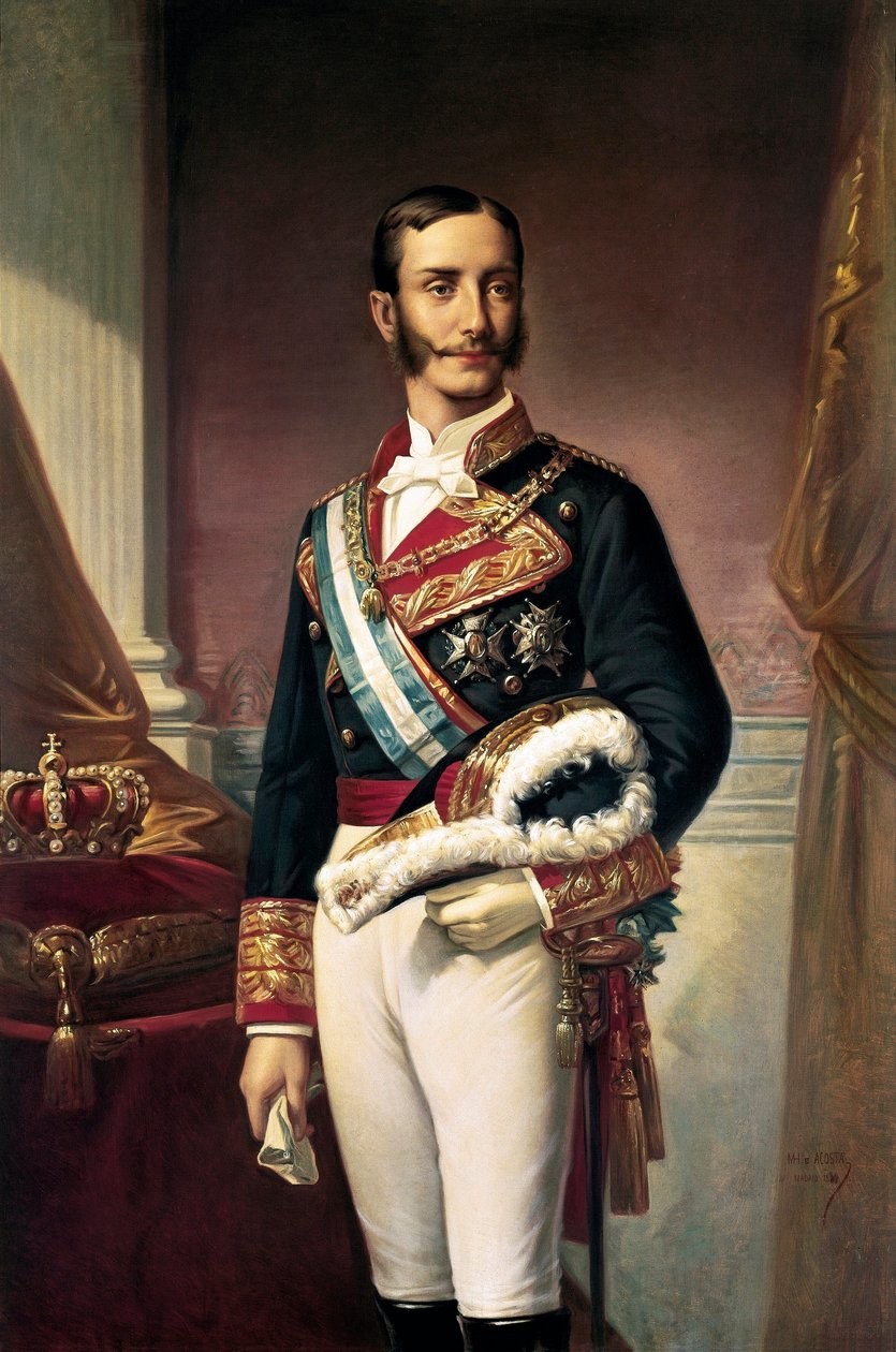 Retrato De Alfonso XII Rey De Espa a leo Sobre Lienzo 