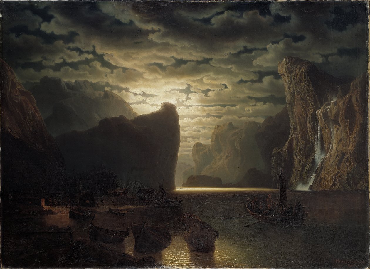 Fiordo noruego a la luz de la luna, 1861 de Marcus Larson