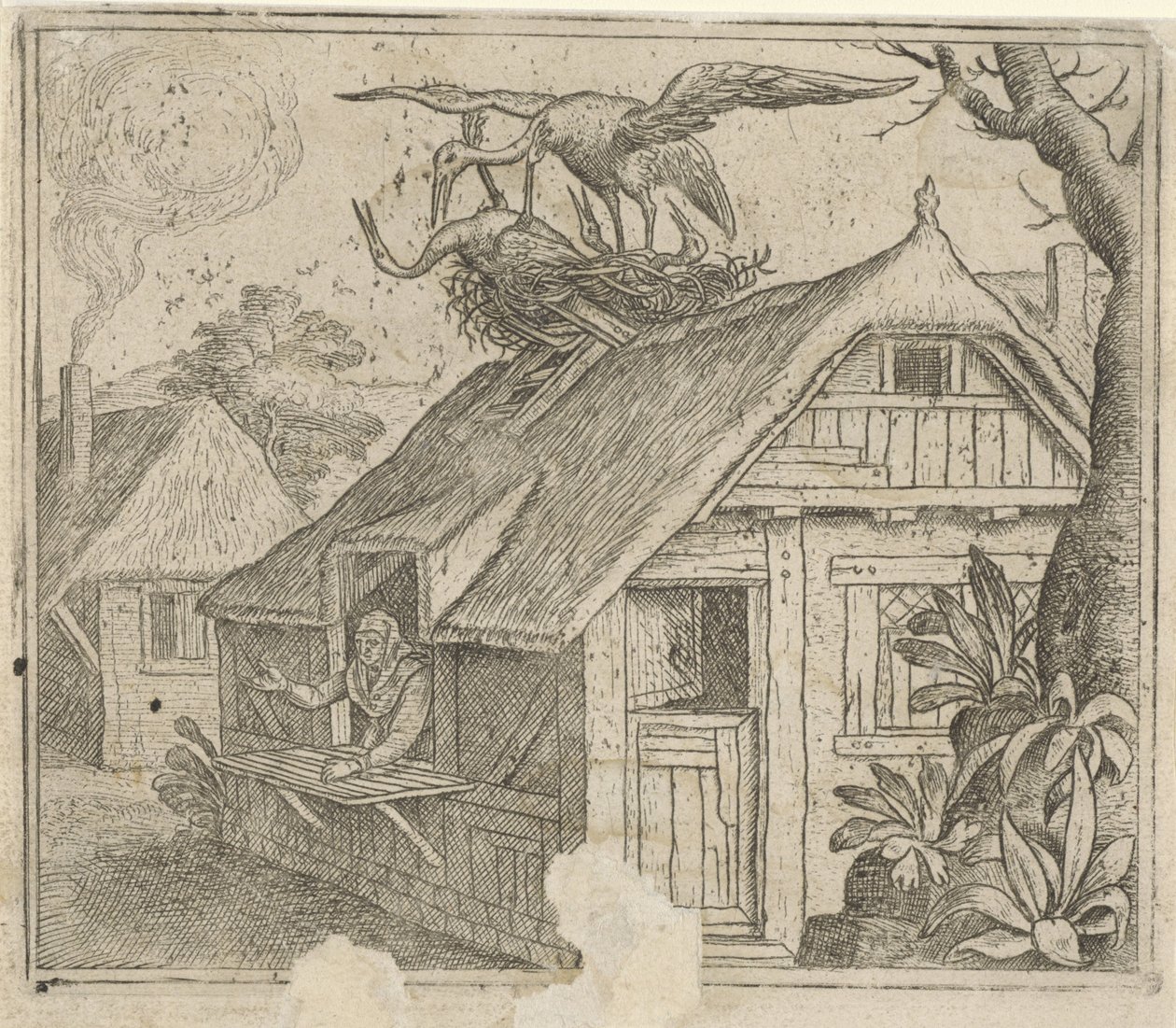 Fábula sobre las cigüeñas y su religión de Marcus Gheeraerts (I) (attributed to)