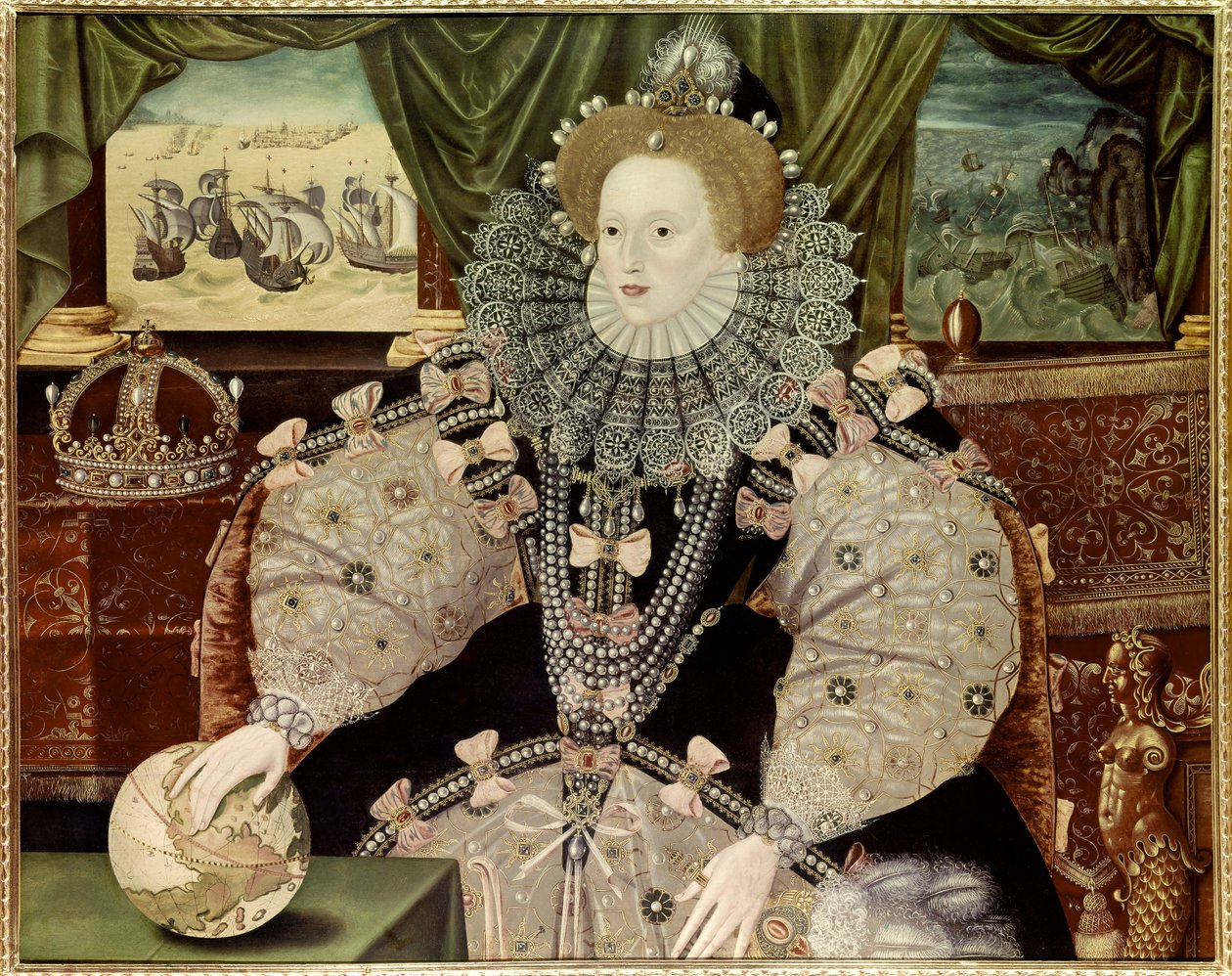 Retrato de la reina Isabel I de Inglaterra, conocido como el retrato de la Armada, c.1588 (óleo sobre tabla) de Marcus Gheeraerts