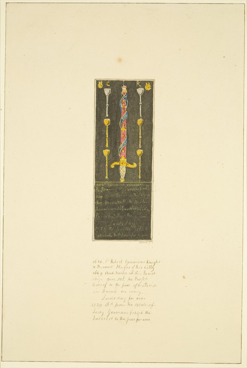 Tablón colocado contra la pared norte de St Mary Redcliffe en conmemoración del regalo de Sir Robert Yeomans a la parroquia (Robert Yeamans) de Marcus H. Homes