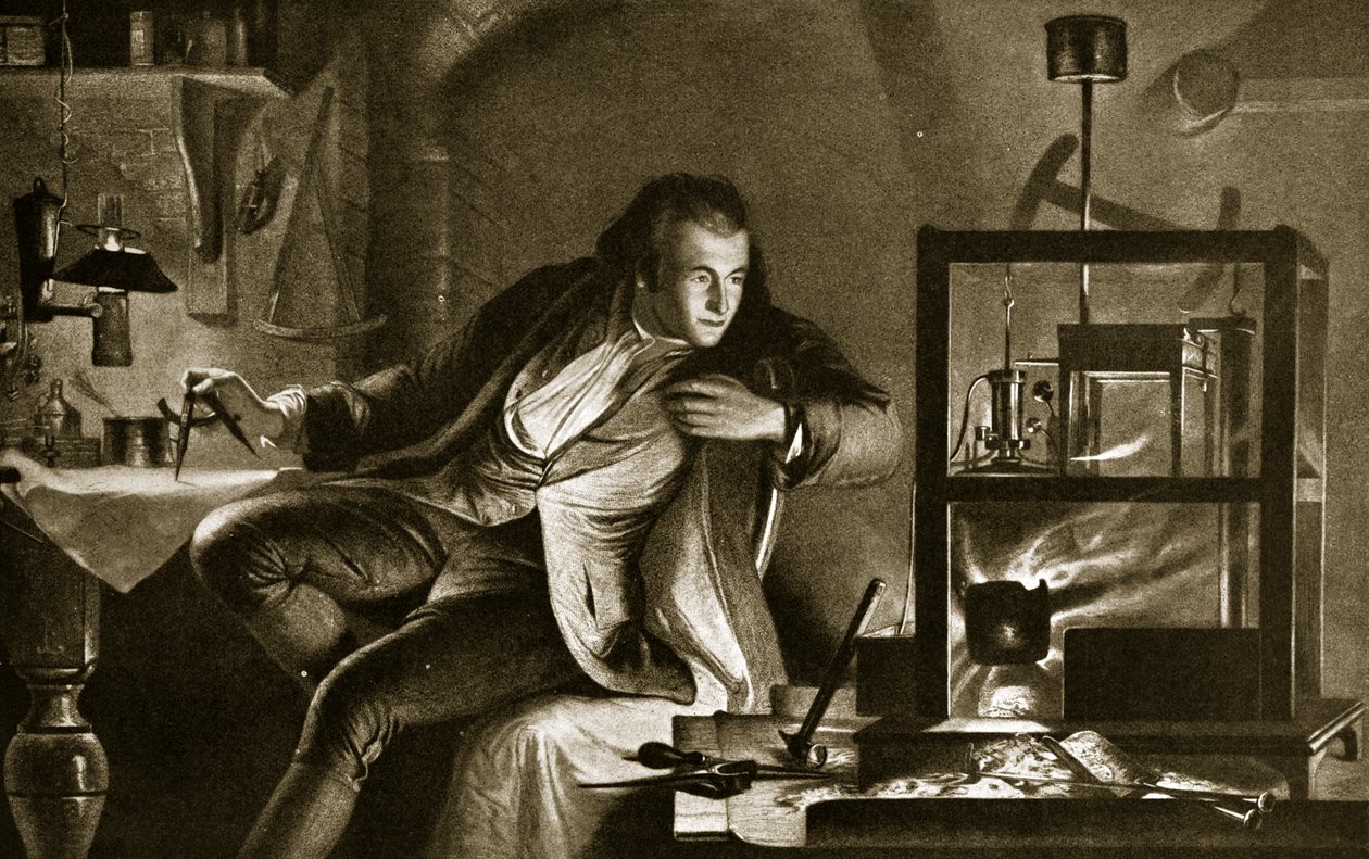 James Watt y la máquina de vapor, ilustración de 