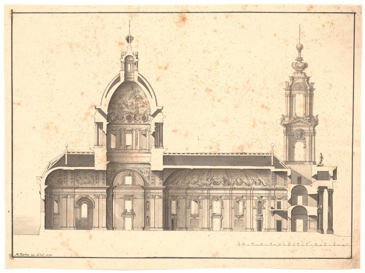 Sección longitudinal a través de la misma iglesia de Marcus Tuscher