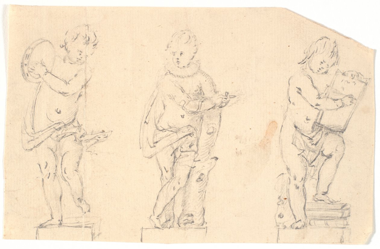 Hoja de estudio con tres putti de Marcus Tuscher