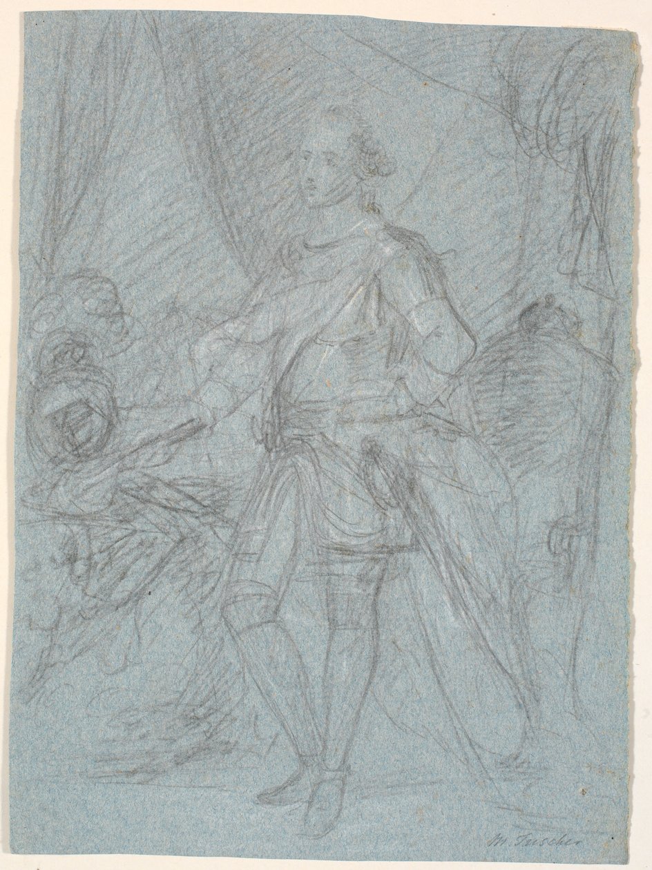 Boceto para retrato de cuerpo entero. Trabajo preliminar para el retrato de la familia de Chr. VI (Rosenborg)? Federico V como príncipe heredero de Marcus Tuscher
