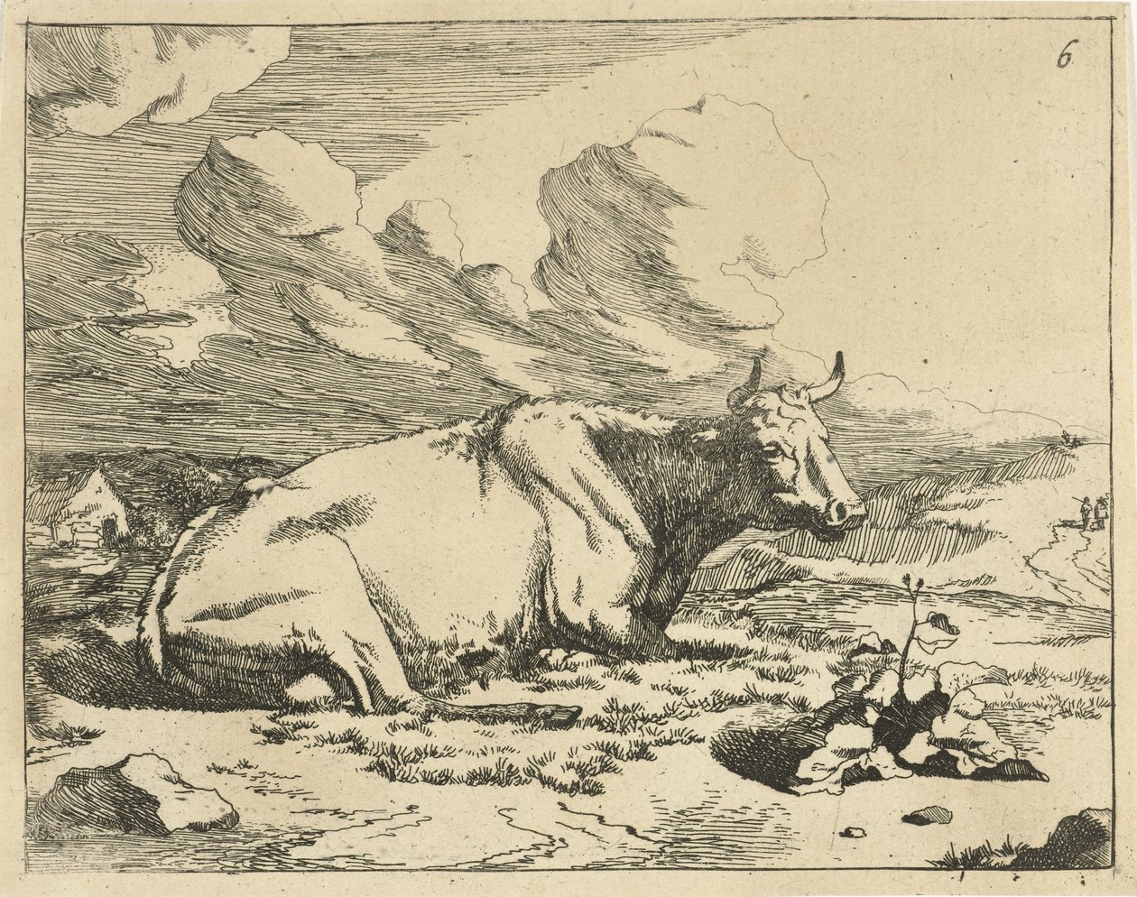 Vaca acostada, de perfil Vacas y toros (título de la serie) de Marcus de Bye