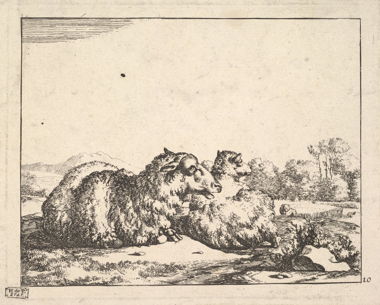 Ovejas, de un conjunto de 16 láminas, 1664 de Marcus de Bye