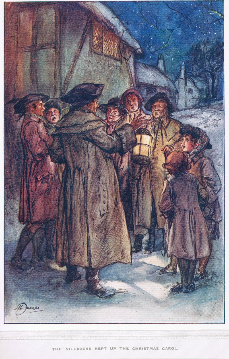 Los aldeanos continuaron con el villancico, ilustración de 