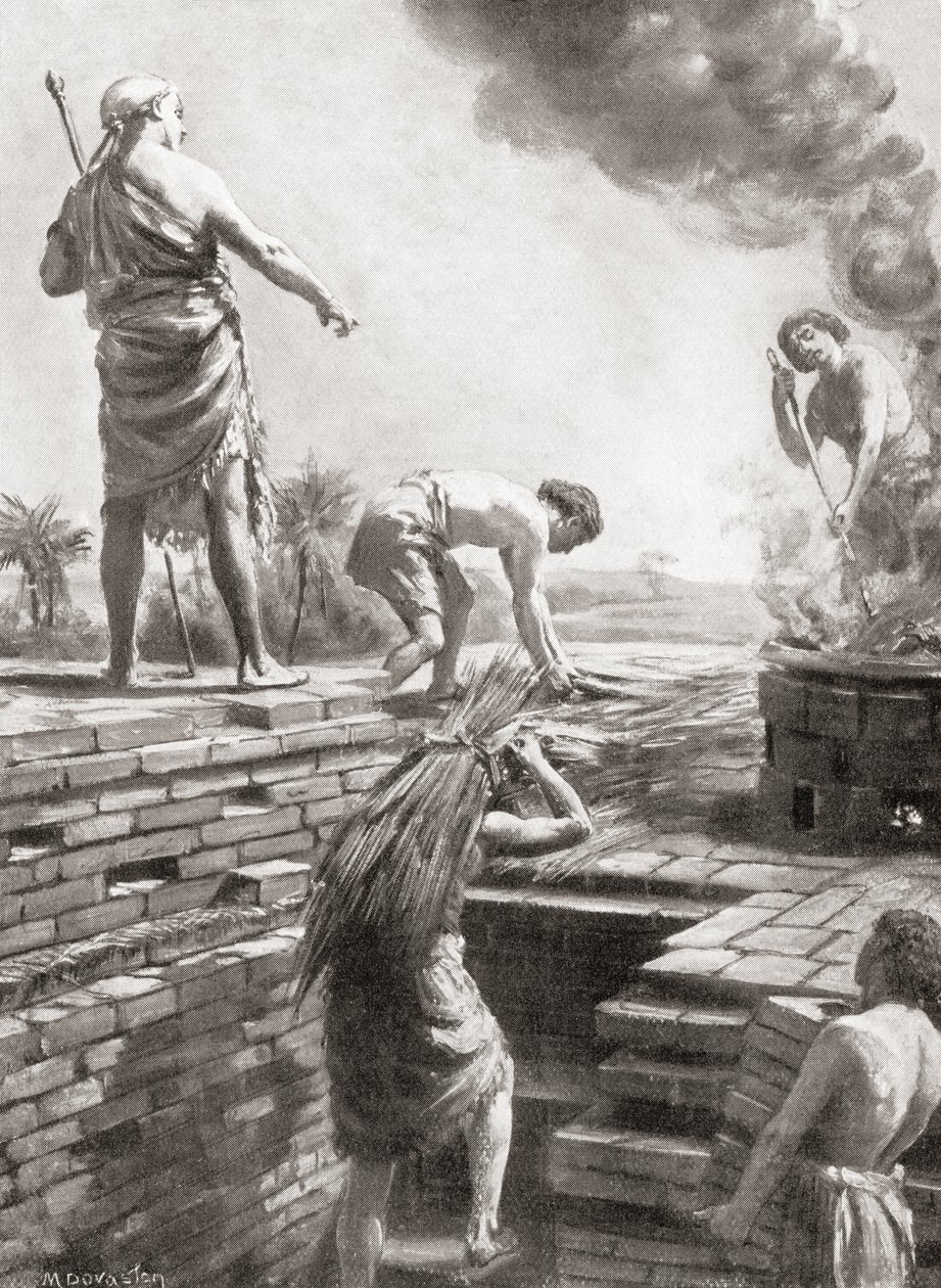 La construcción de un zigurat, las enormes torres piramidales de los templos que se construyeron por primera vez en las ciudades-estado sumerias, de Hutchinson
