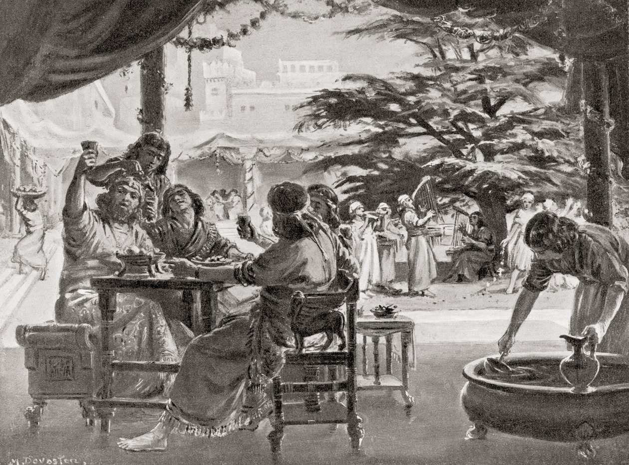 Regocijo en Babilonia por la reconstrucción de la ciudad por Esarhaddon, de la Historia de las Naciones de Hutchinson, pub.1915 de Margaret (after) Dovaston