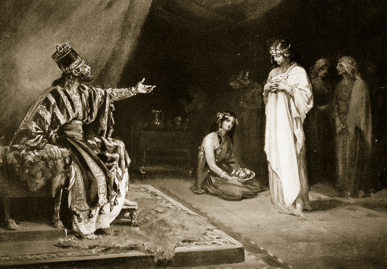 Matrimonio de una princesa asiria con Kara-Indash, rey de Babilonia, ilustración de la "Historia de las Naciones" de Hutchinson (litografía). de Margaret Dovaston