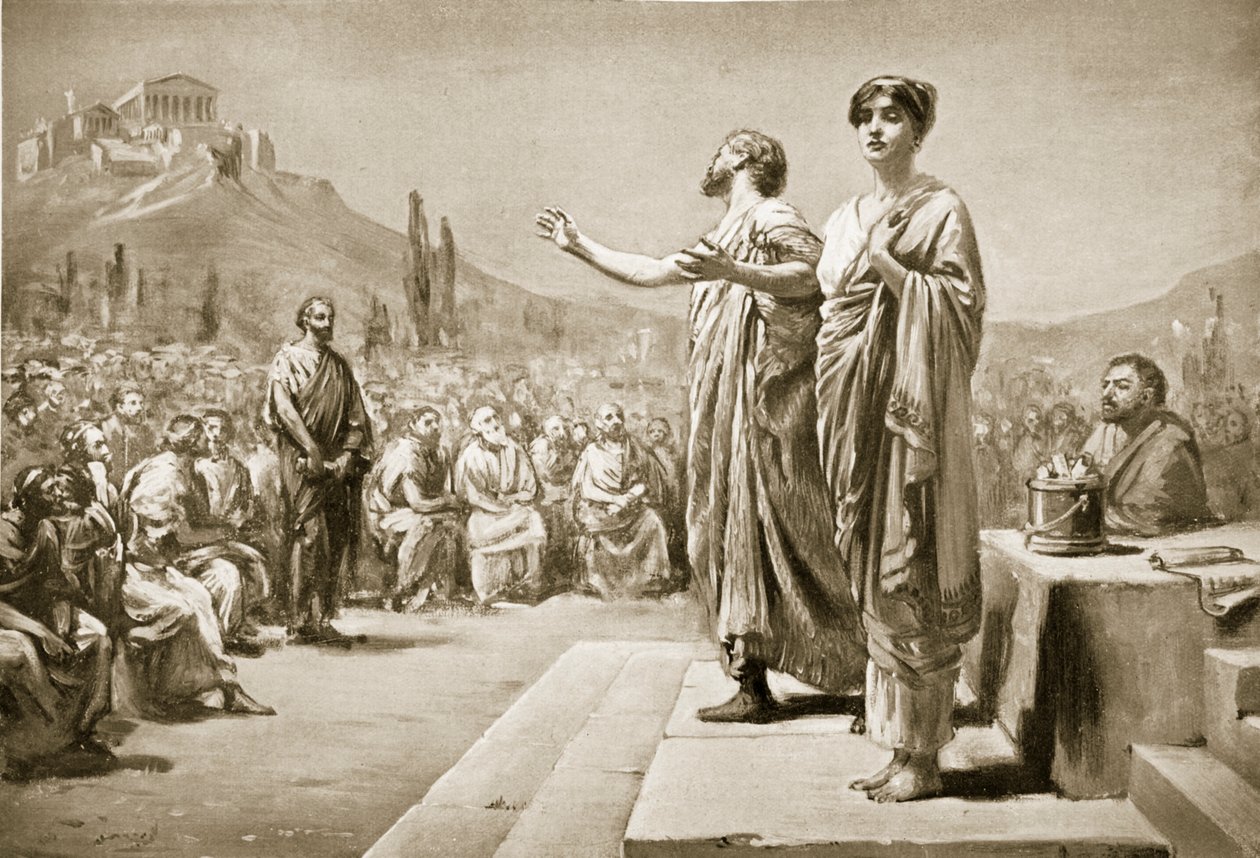 Pericles suplicando por Aspasia, ilustración de "Hutchinson