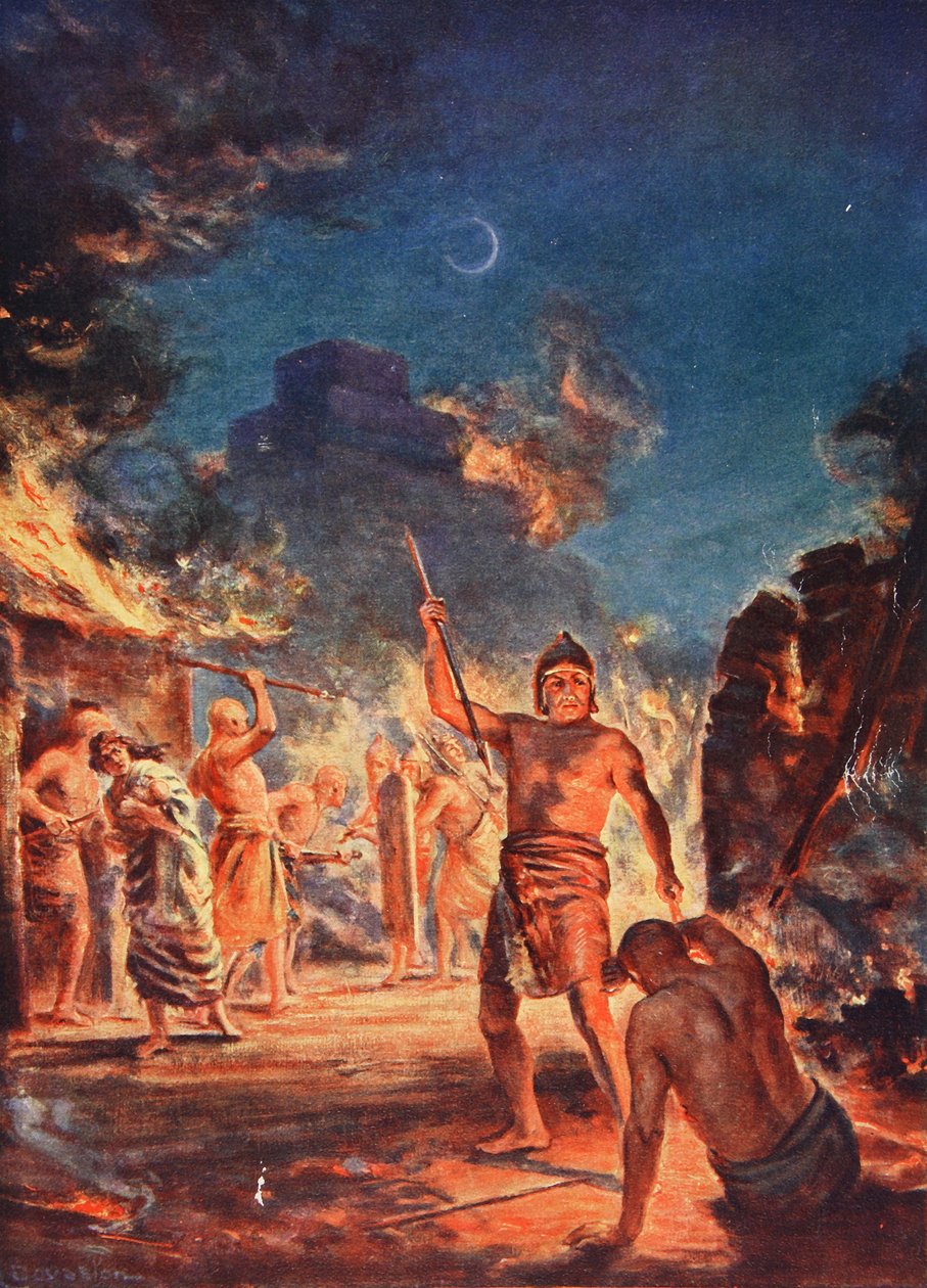 La quema de Lagash, ilustración de la "Historia de las Naciones" de Hutchinson, hacia 1910 (litografía en color). de Margaret Dovaston