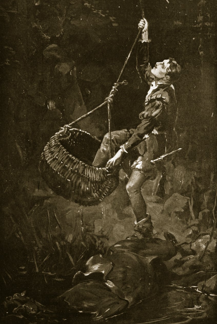 El conde de Kildare escapando de una fosa, c.1548, ilustración de "Hutchinson