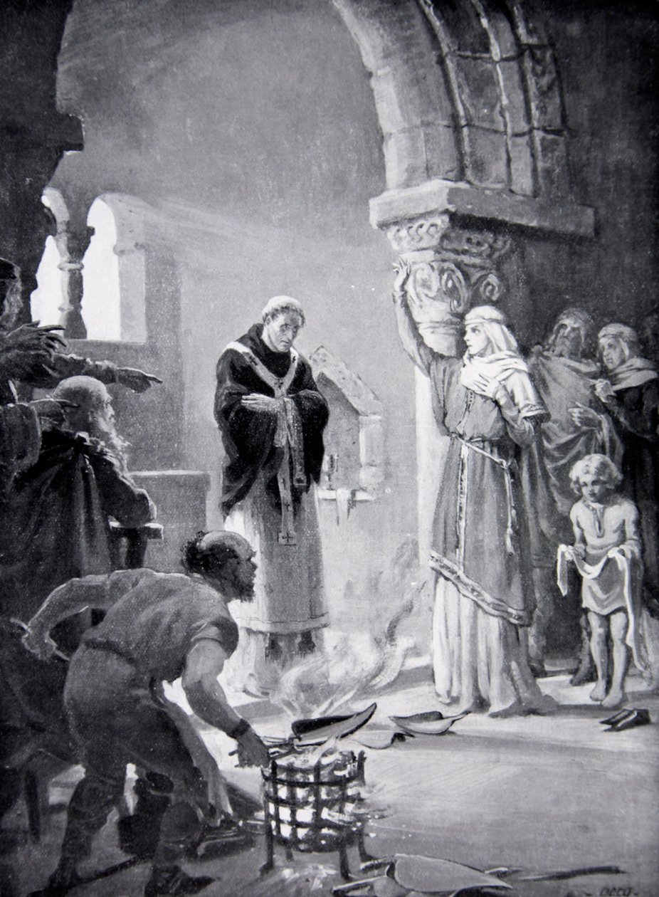 El Juicio de los Nueve Arados, ilustración de "La Historia de la Nación" (litografía) de Margaret Dovaston