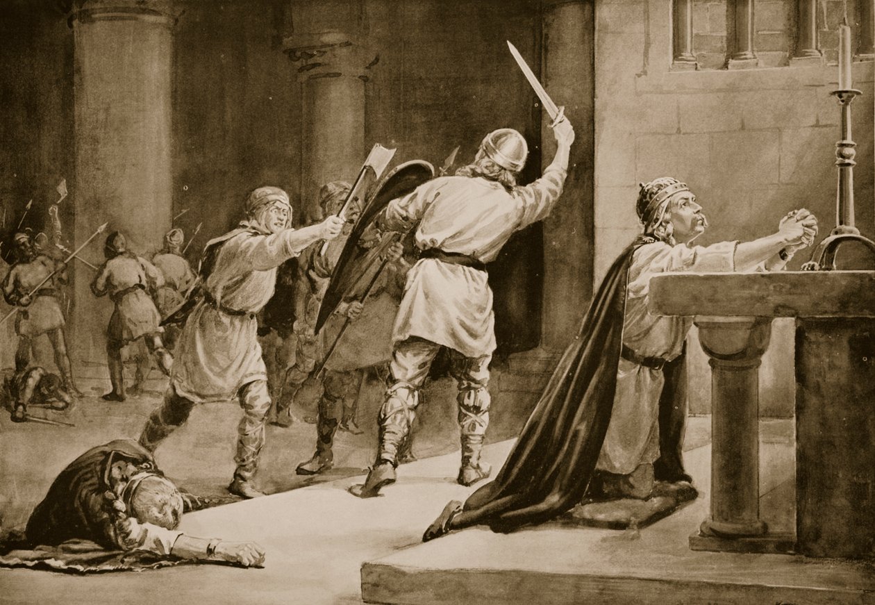 El asesinato de Knut el Santo en 1086 (litografía) de Margaret Dovaston