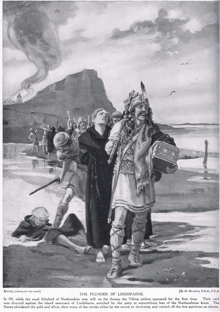El saqueo de Lindisfarne AD793 de Margaret Dovaston