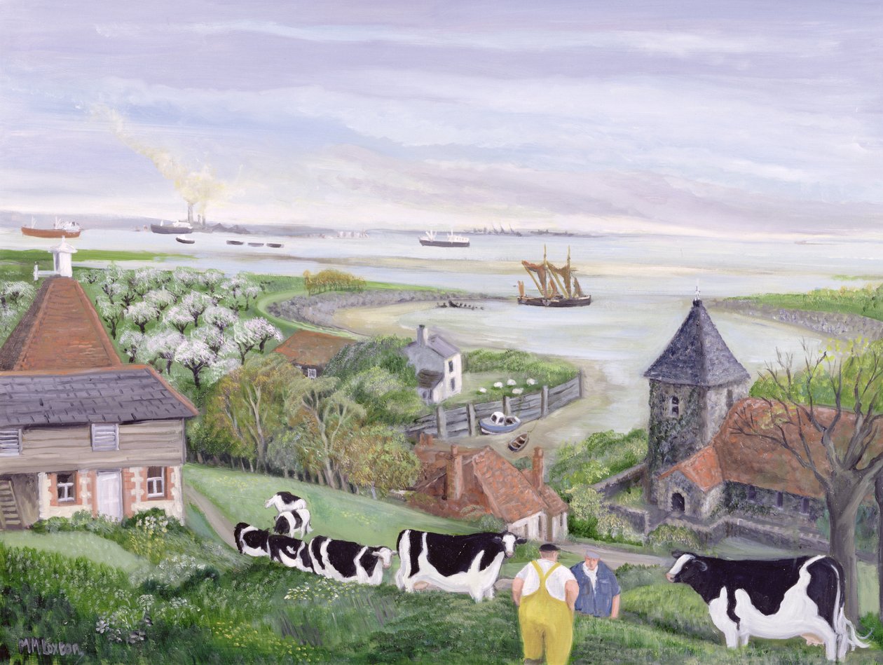Thames Estuary Farm (óleo sobre lienzo) de Margaret Loxton