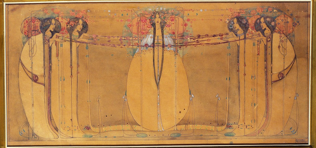 Reina de Mayo, Boceto para Panel para Ingram Street Tearooms, c.1900 de Margaret Macdonald