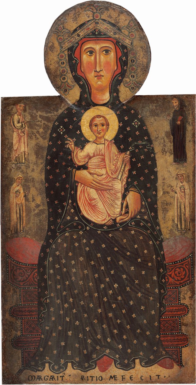 Madonna y Niño en el Trono con Cuatro Santos de Margaritone d