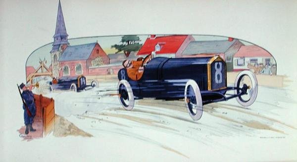 Un coche de carreras Peugeot en el Gran Premio de Francia de 1911 de Marguerite (fl.1909 14) Montaut