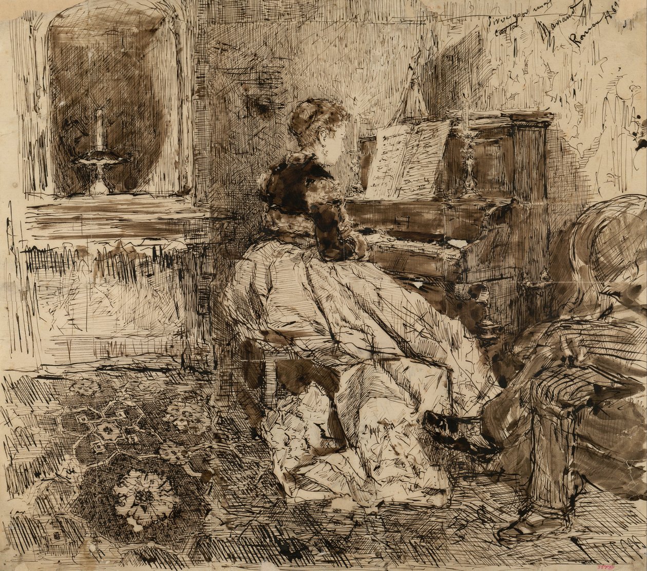Cecilia de Madrazo tocando el piano de Marià Fortuny Marsal