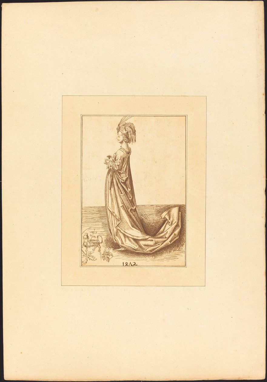 Una dama con un vestido largo de Maria Catharina Prestel after Martin Schongauer